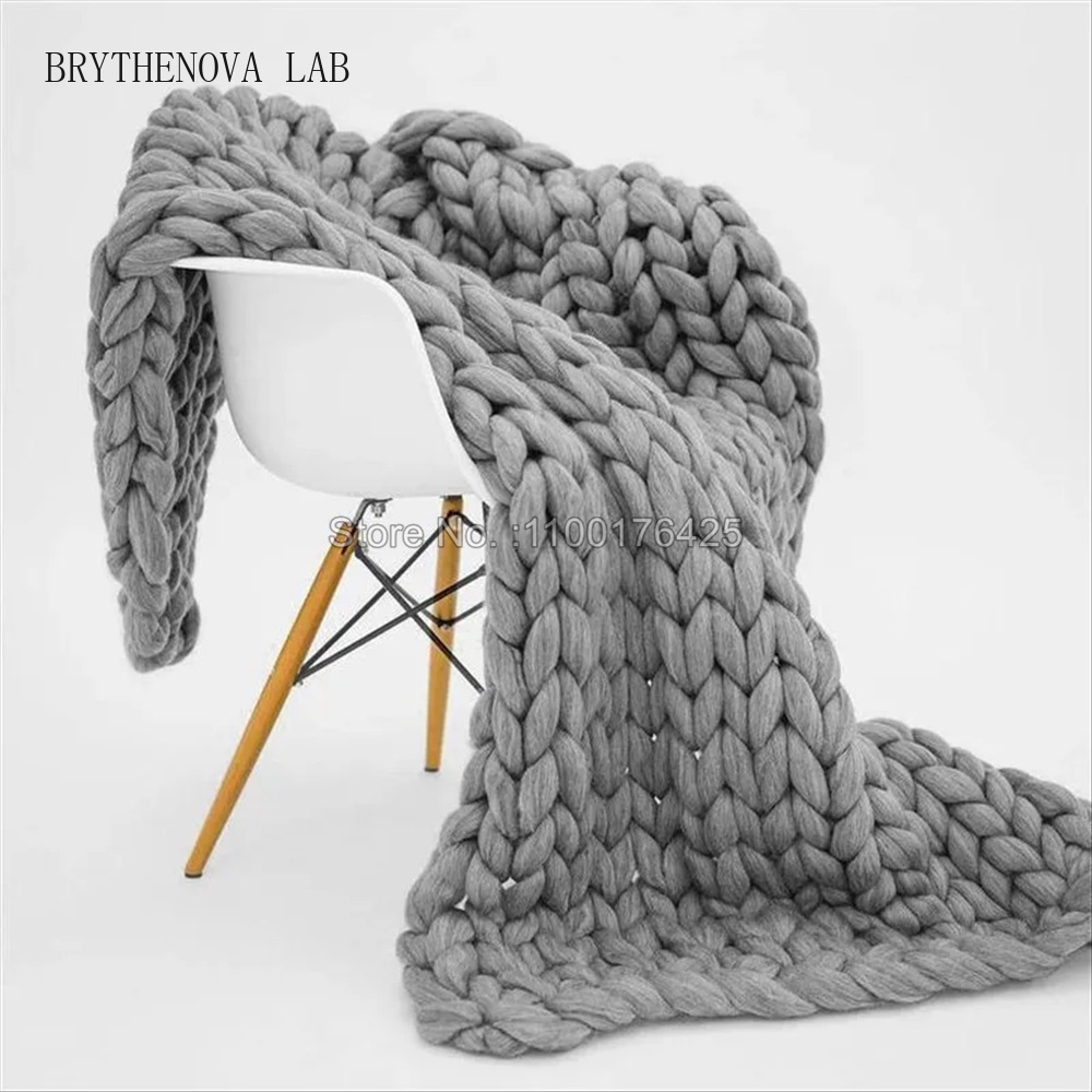 Throw Blanket Chunky Knit - Grey Soft Knitted Blanket Winter Thick