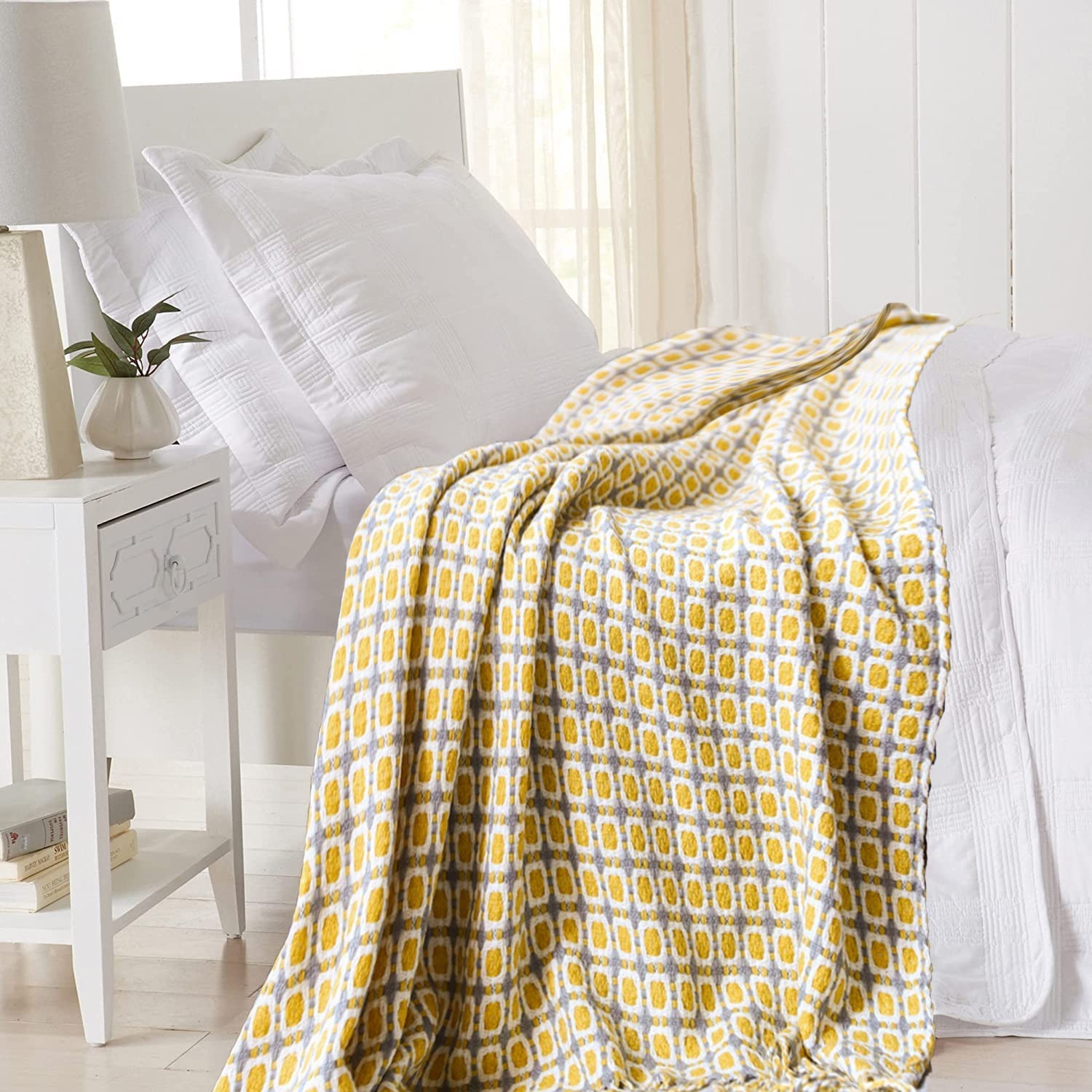 Throw Blanket Chunky Knit - Mustard Yellow Nordic Knitted Throw Blanket