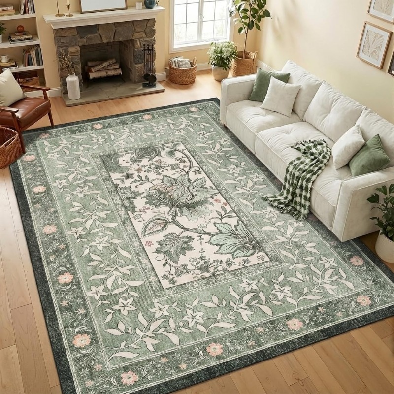 Home Textiles Online - Retro Plant Print Carpet for Living