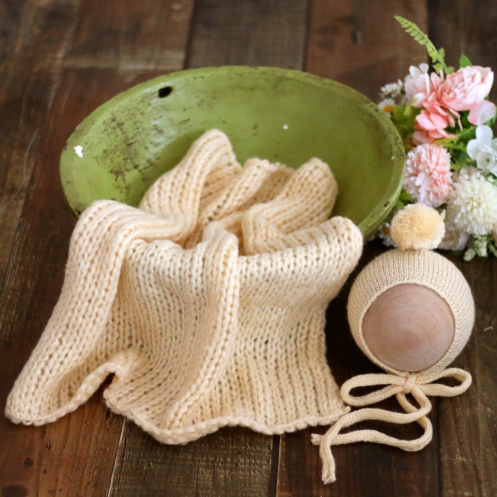 Throw Blanket Chunky Knit - Mohair Knitted Baby Blanket with Hat