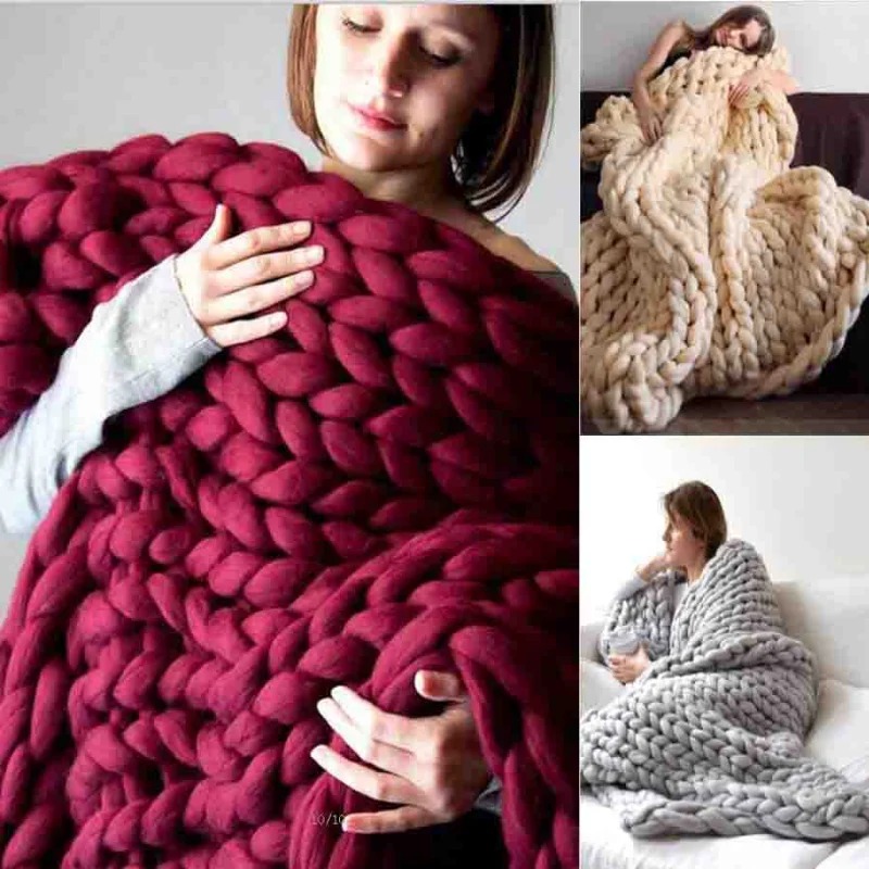 Fashion Chunky Wool Blanket Th - Throw Blanket Chunky Knit ulasan dan harga