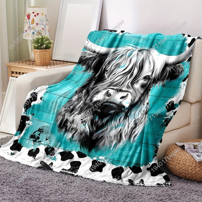 Cozy Soft Highland Cow Flannel - Throw Blanket Chunky Knit ulasan dan harga