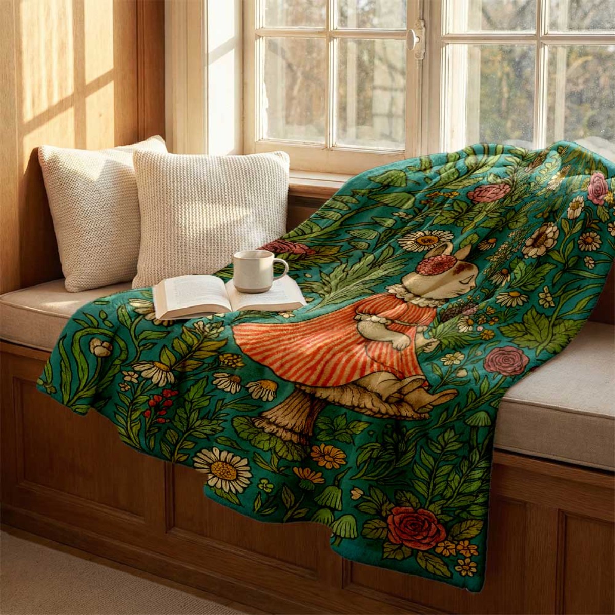 Whimsical Floral Rabbit Throw  - Throw Blanket Chunky Knit ulasan dan harga