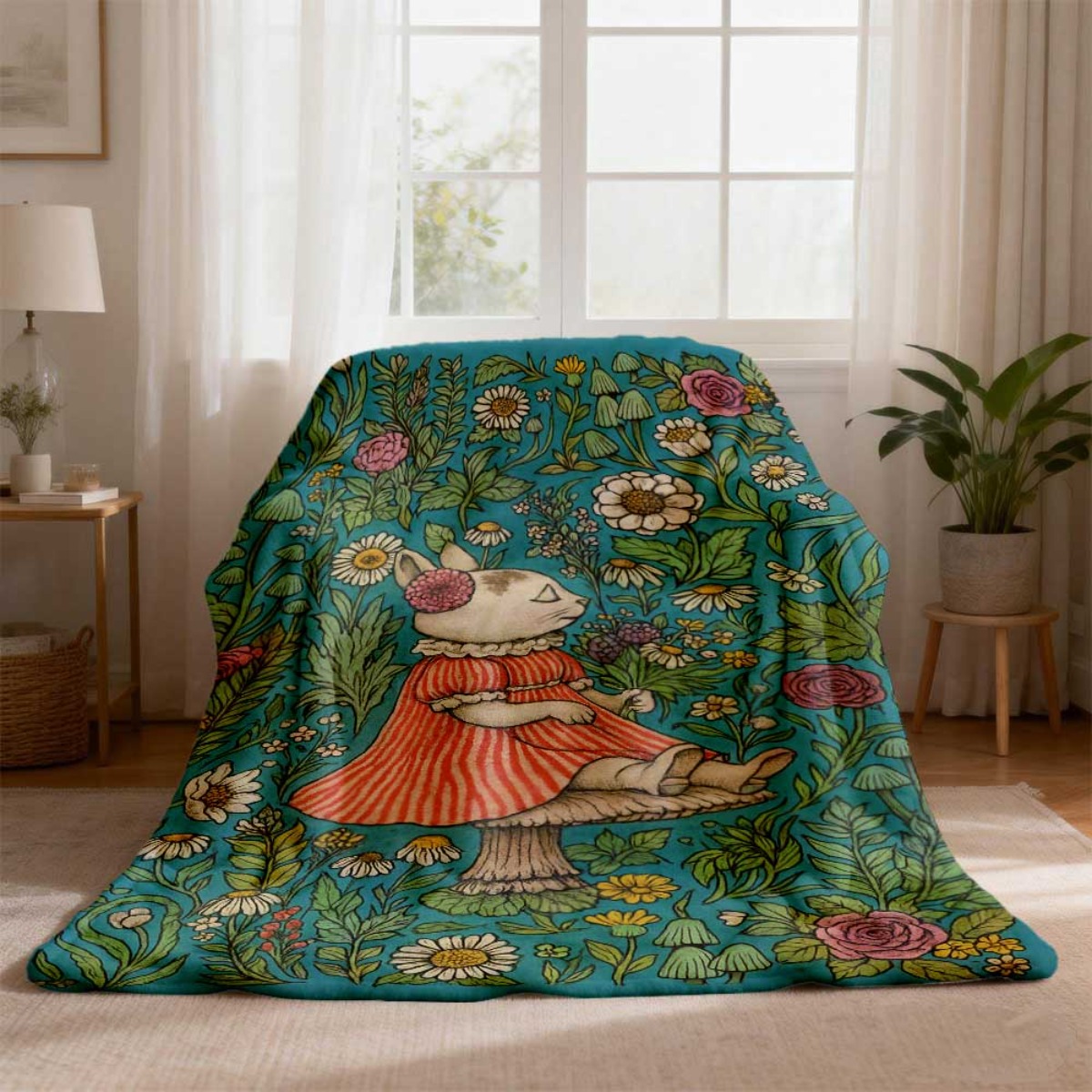 Whimsical Floral Rabbit Throw  - Throw Blanket Chunky Knit ulasan dan harga